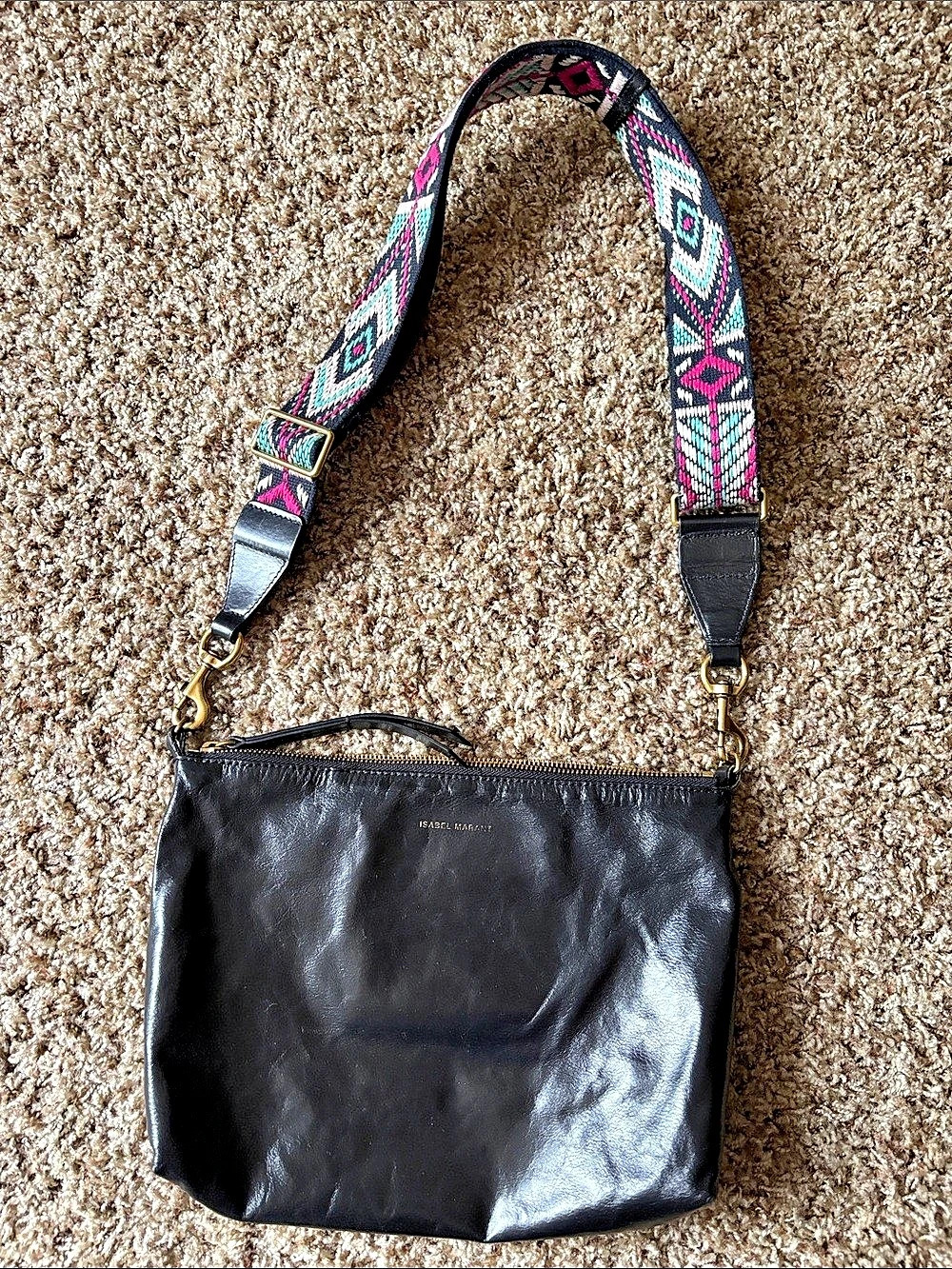 Isabel Marant Oskan Soft Zip Shoulder Bag in Black & Pink